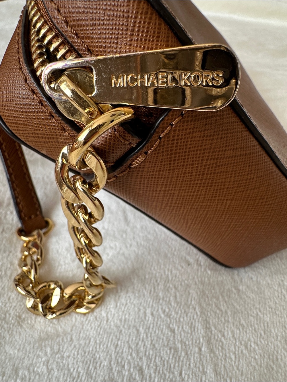 Michael Kors Chestnut Brown Saffiano Crossbody with Gold Chain - Picture 8 of 13